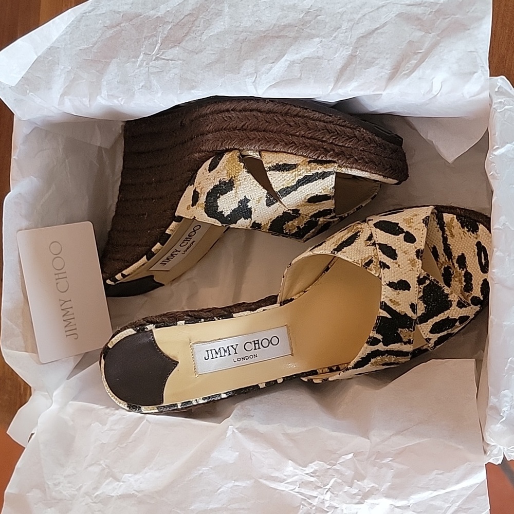 Jimmy Choo Leopard Print Wedge Sandals - Picture 2 of 8